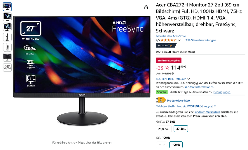 Acer CBA272H 27-Zoll Monitor