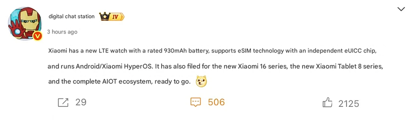 Xiaomi LTE-Uhr mit 930 mAh Akku