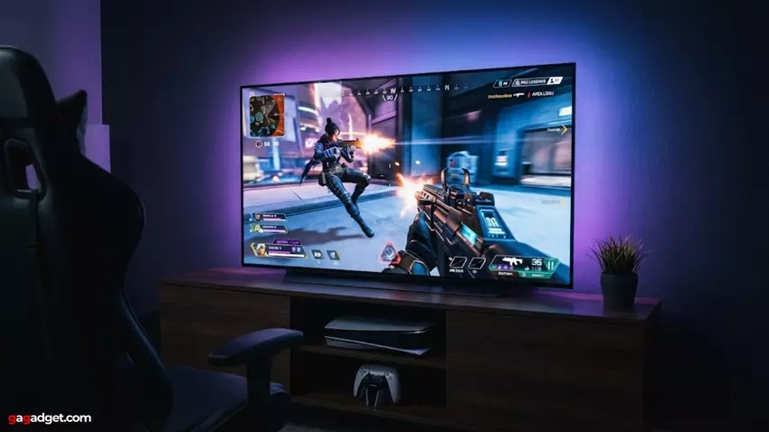 Mini-LED-OLED-Gaming-TV-Leistungskonsolen-Setup