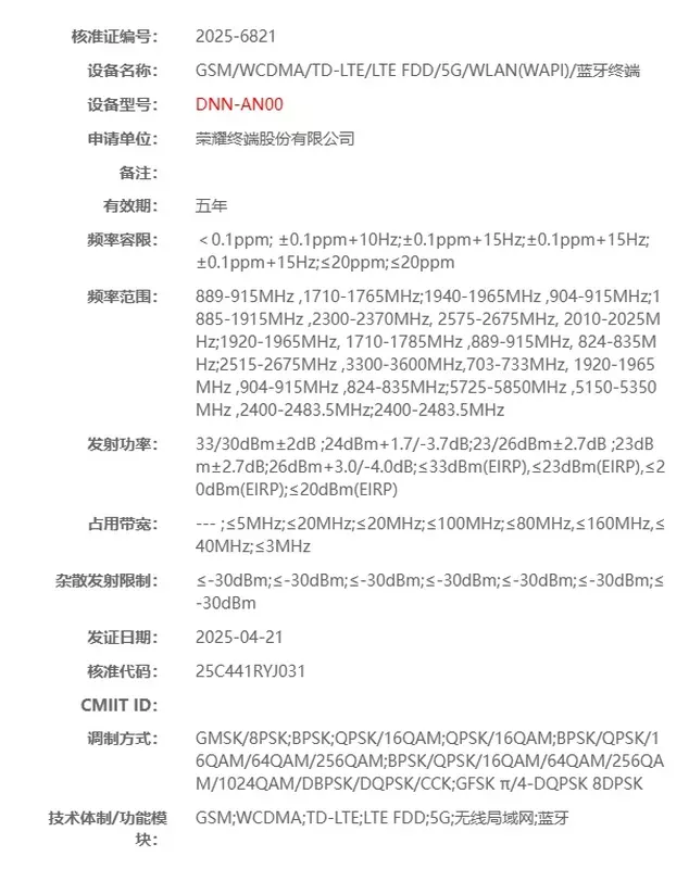 Zertifizierung der Serie Honor 400 in China