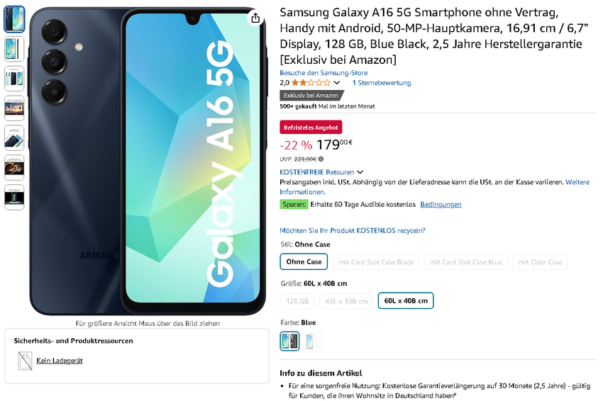 Screenshot der Samsung Galaxy A16
