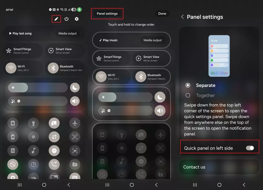 Anweisungen zur Aktivierung des One UI 7-Schnelleinstellungsfelds auf der linken Seite