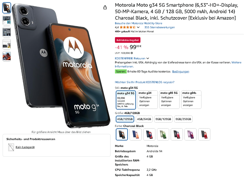 Screenshot der Motorola Moto g34 5G