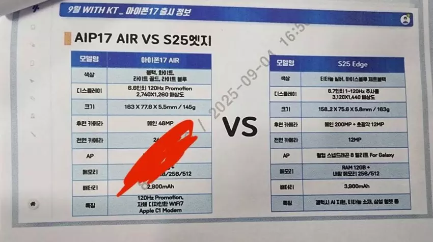 Vergleich der Eigenschaften des iPhone Air und des Samsung Galaxy S25 Edge