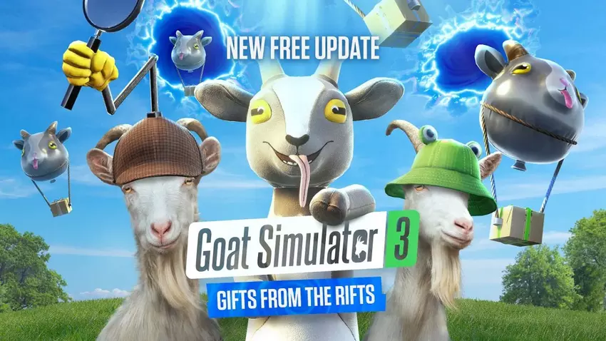 Es wird noch mehr Ziegenwahnsinn geben: Ein großes kostenloses Gifts from the Rifts-Update wurde für den Goat Simulator 3 veröffentlicht