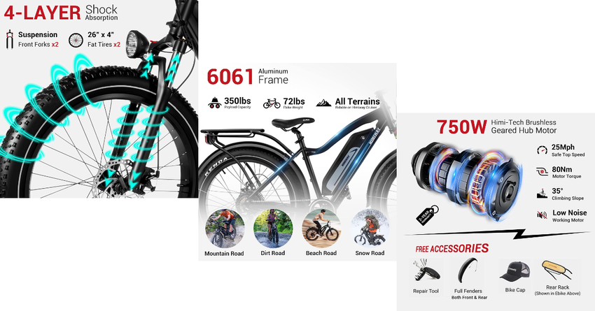 Himiway Cruiser Fat Tire Elektrofahrrad bestes E-Bike für schwere Fahrer