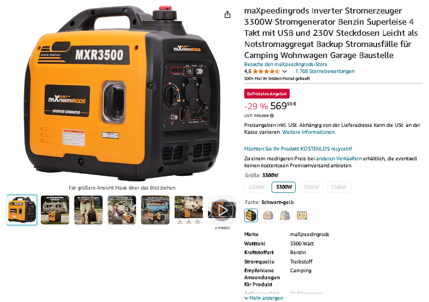 maXpeedingrods 3300W Inverter Stromgenerator