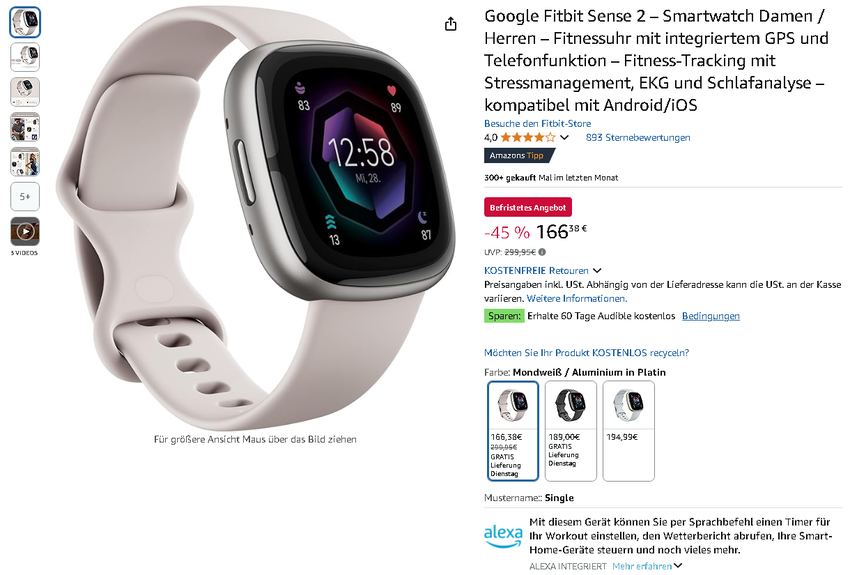 Screenshot der Fitbit Sense 2