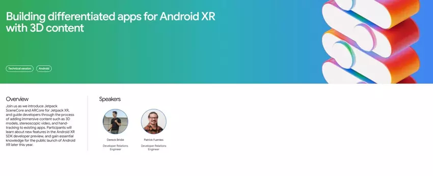 Beschreibung der Android XR-Plattform auf der Website der Google I/O-Konferenz 2025