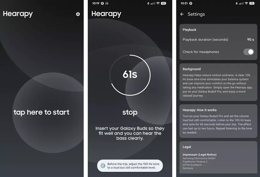 Screenshot der Samsung Hearapy App