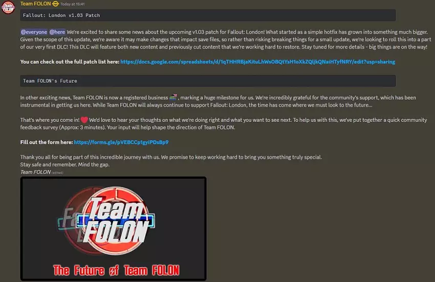 Screenshot des Aufrufs von Team FOLON