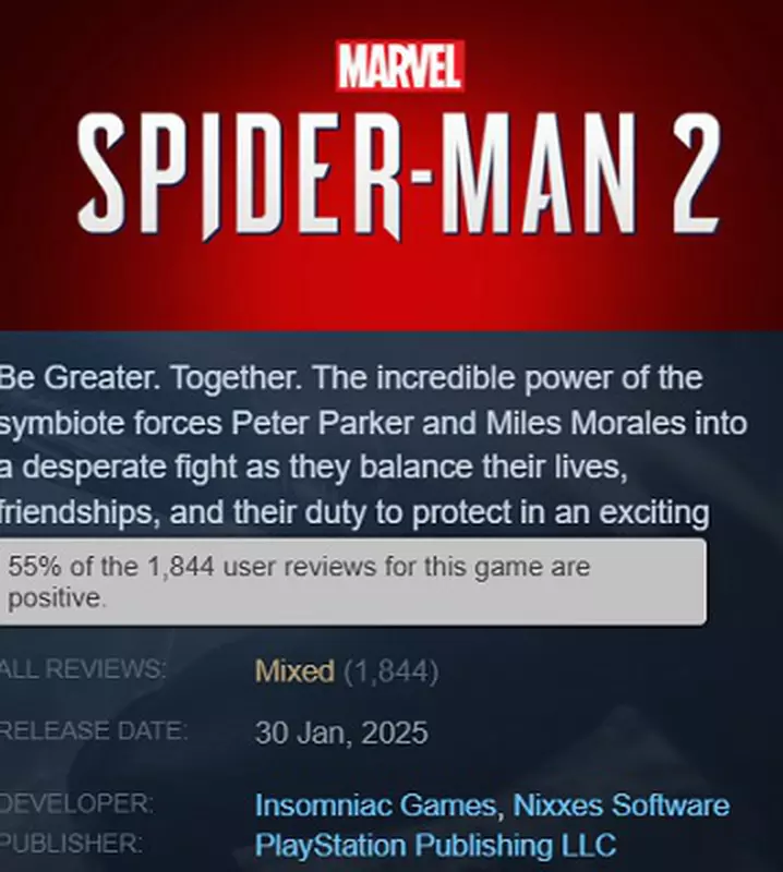 Marvelʼs Spider-Man 2 Bewertungen auf Steam