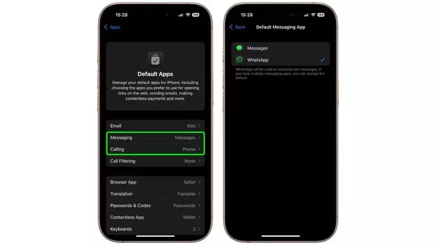 WhatsApp kann jetzt als Standard-App für Anrufe und Nachrichten auf dem iPhone ausgewählt werden