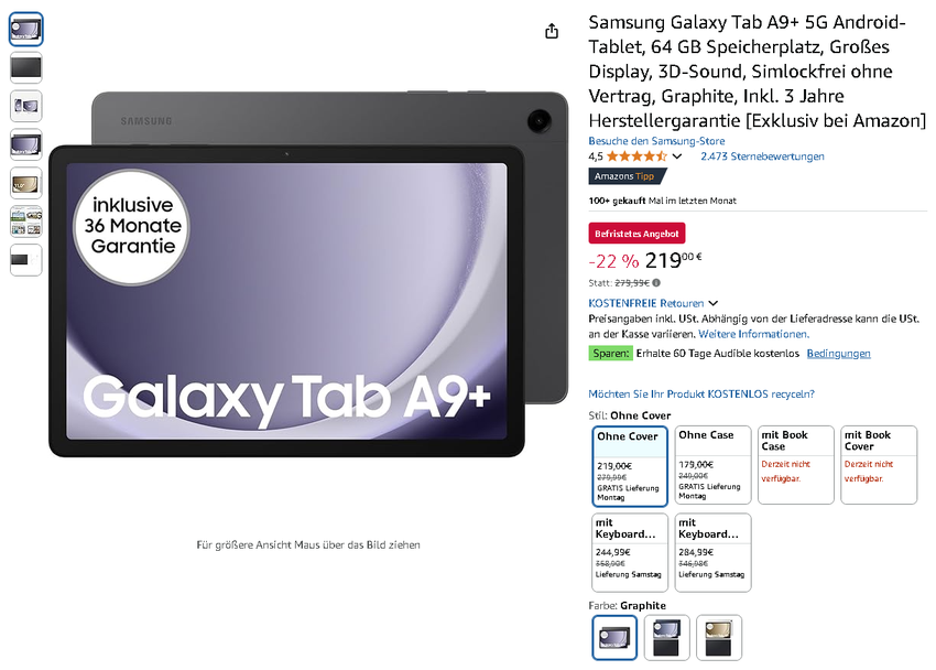 Screenshot der Samsung Galaxy Tab A9+