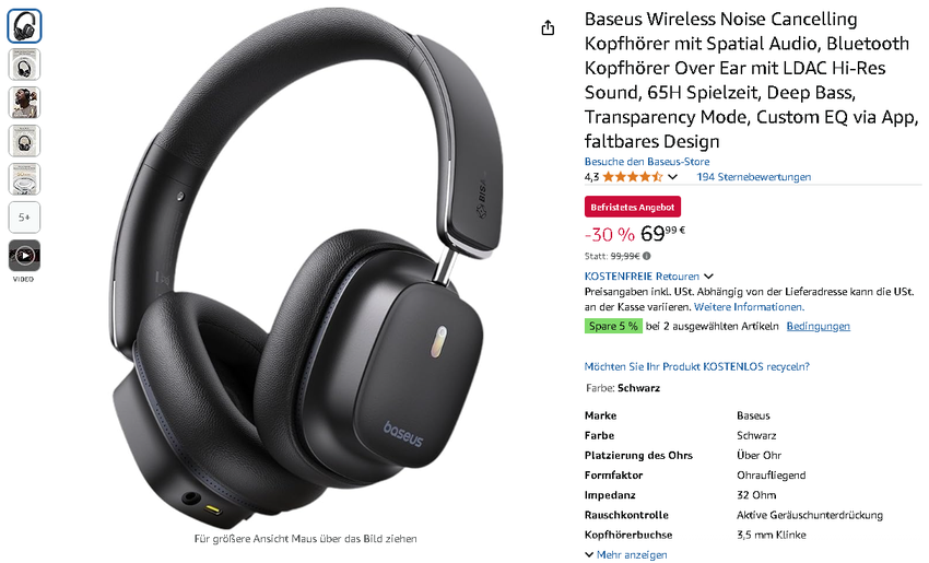 Screenshot der Baseus Bowie 30 Max