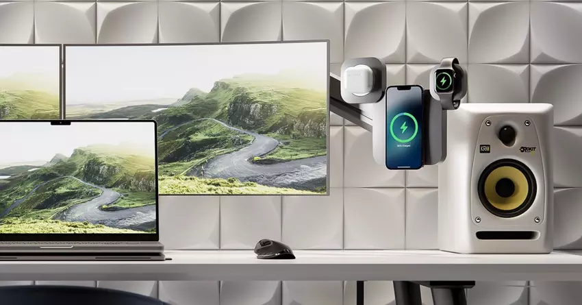 Zum Anfassen: Das LINESTAND MagSafe-Ladegerät für iPhone, AirPods und Apple Watch bietet ein schwimmendes und flaches Design