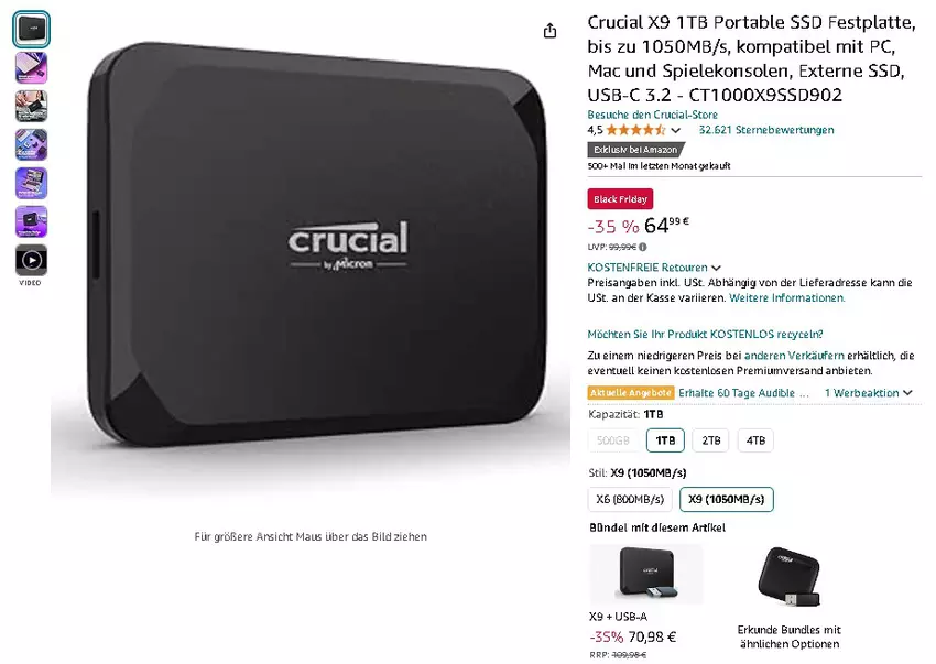 Screenshot der Crucial X9 Portable SSD