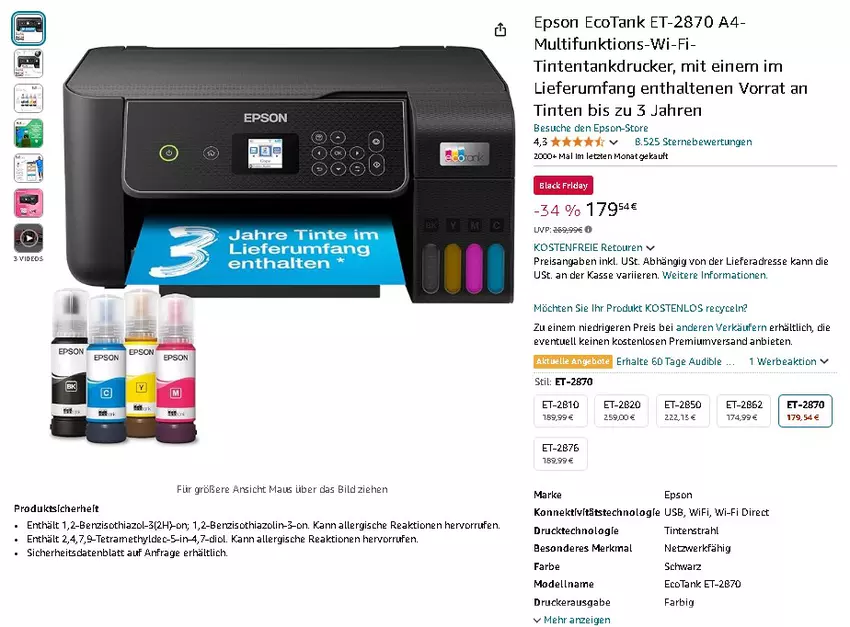 Epson EcoTank ET-2870 Multifunktionsdrucker