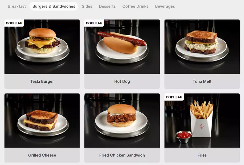 Ein reduziertes Menü ohne das 'Epic Bacon' für 12 $. Illustration: Tesla Diner