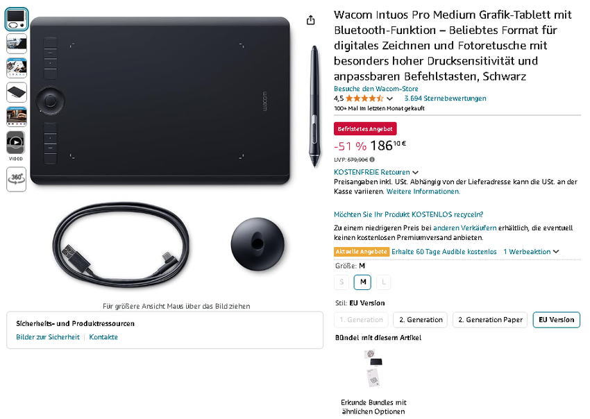 Screenshot der Wacom Intuos Pro Medium