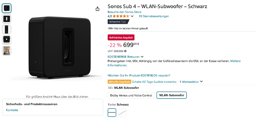 Screenshot der Sonos Sub 4