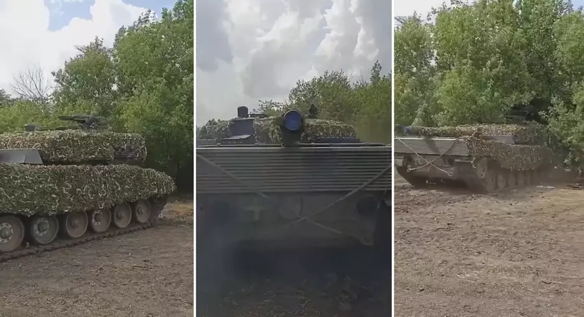Die ukrainischen Streitkräfte zeigten erstmals den deutschen Panzer Leopard 2A4 mit Barracuda MCS-Tarnsystem