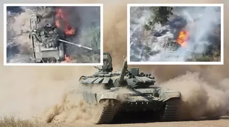 Ukrainische FPV-Drohne zerstört einen russischen T-90-Panzer im Wert von 2,5 Mio. Dollar für 500 Dollar