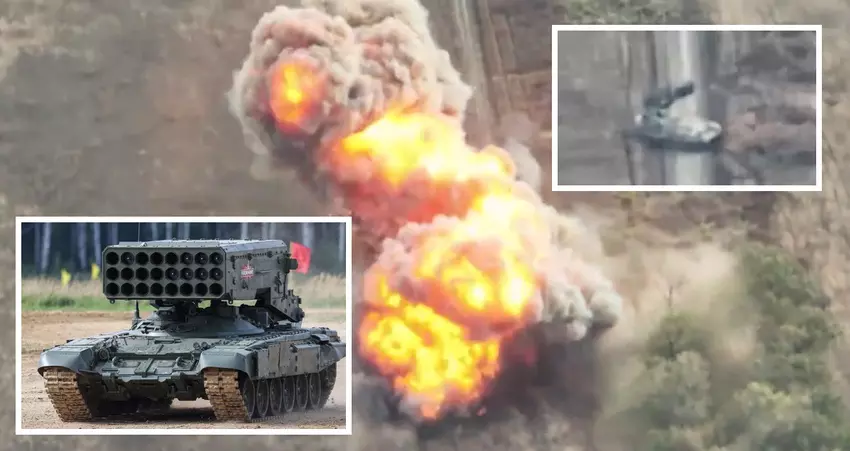 Eine FPV-Drohne zerlegte ein russisches schweres TOS-1A-Flammenwerfersystem mit Thermobar-Raketen