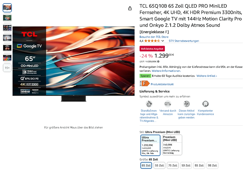 Screenshot der TCL 65Q10B Fernseher