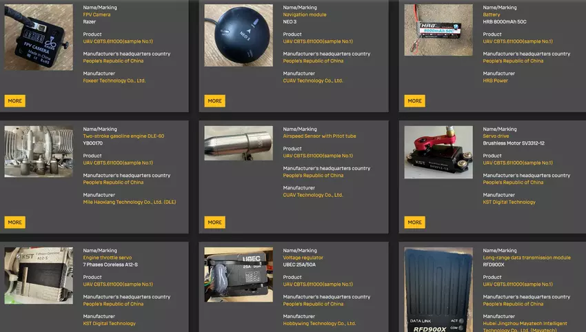 Komponenten der Drohne, genannt GUR CBTS.611000. Illustration: WarSanctions