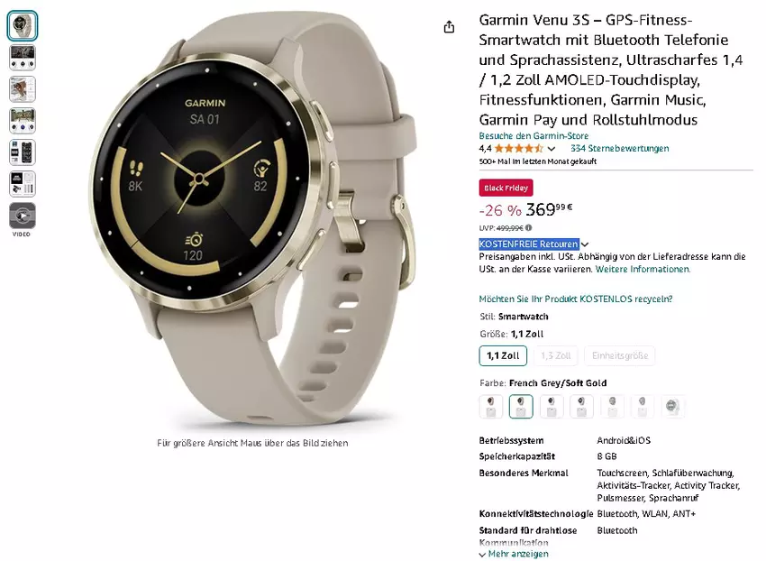 Garmin Venu 3S Premium Smartwatch mit OLED-Display