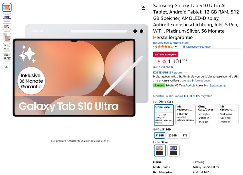 Screenshot der Samsung Galaxy Tab S10 Ultra