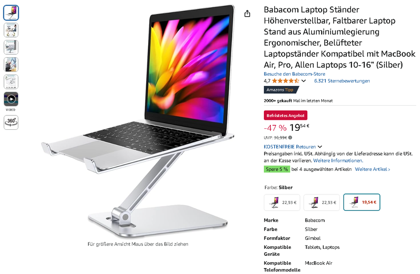 Screenshot der Babacom Ständer