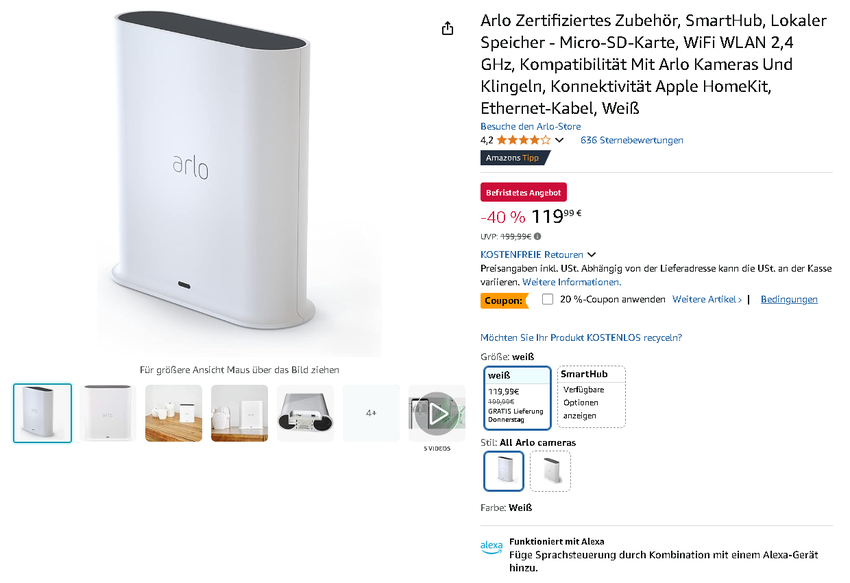 Screenshot der Arlo SmartHub