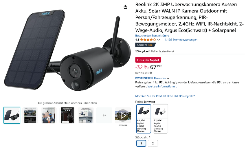 Screenshot der Reolink 2K Kamera