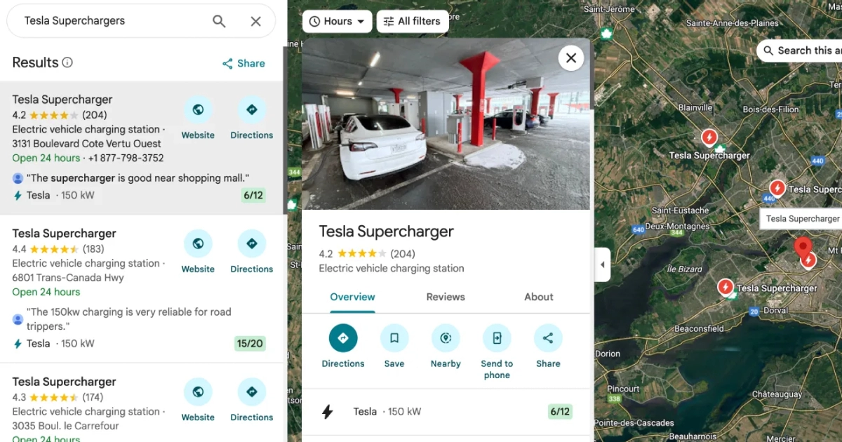Tesla und Google Maps: Finden Sie Ihren nächsten Supercharger!