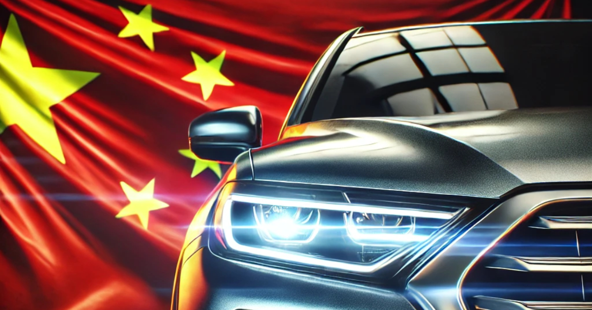 KI und die Automobilindustrie: eine ästhetische Studie von Auto-Bildern vor dem Hintergrund von China KI-Schöpfung: Das Auto vor der Flagge Chinas ist atemberaubend realistisch