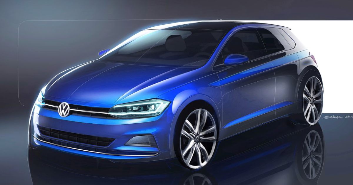 Der Volkswagen Polo ist zurück: Was verbirgt sich im Design der sechsten Generation? Funkelnde Premiere: Design-Skizze der neuen sechsten Generation des Volkswagen Polo