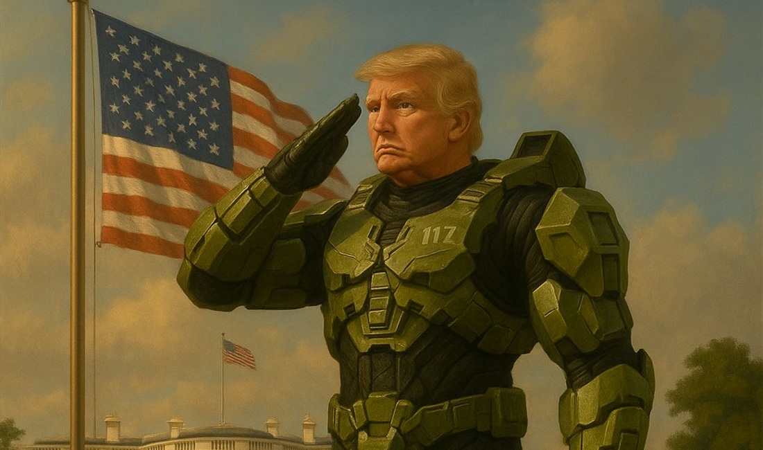 Was vereint Trump und den legendären Helden aus Halo? Wie Trump Master Chiefs Helm ausprobiert
