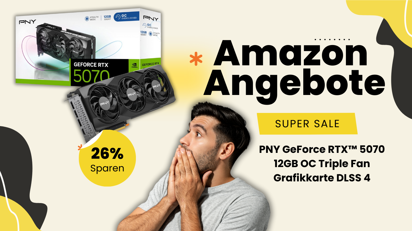 PNY GeForce RTX™ 5070 – Next-Gen Gaming-Power mit 26% Ersparnis PNY GeForce RTX™ 5070 – Next-Gen Gaming-Power mit 26% Ersparnis