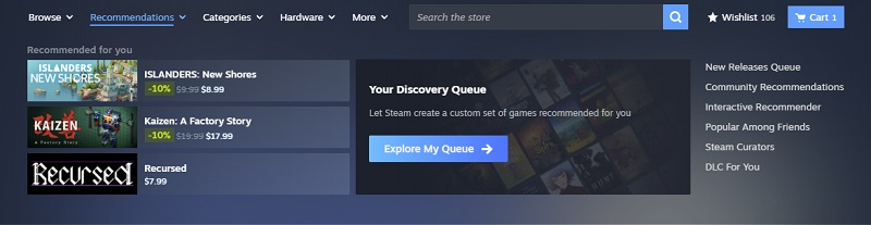 Aktualisiertes Steam 1-Shop-Menü Aktualisiertes Steam 1-Shop-Menü