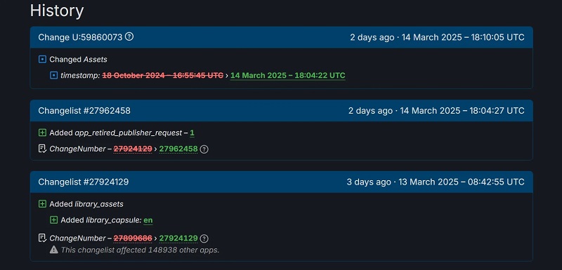 Screenshot von der SteamDB-Seite