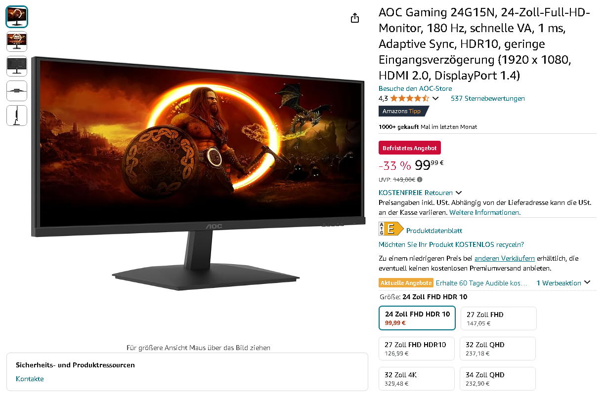 AOC 24G15N Monitor Screenshot der AOC 24G15N Monitor