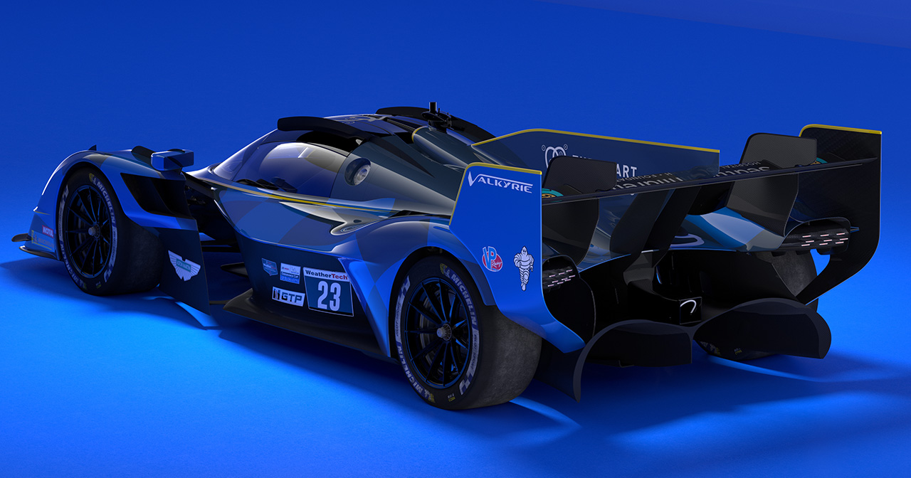 Aston Martin Valkyrie LMH auf der Rennstrecke. Aston Martin Valkyrie LMH auf der Rennstrecke.