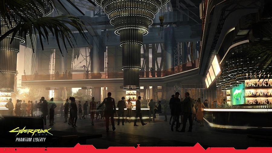 Elite-Club in einer gekaperten Kathedrale: Auf dem neuen Artwork der Phantom Liberty-Erweiterung für Cyberpunk 2077 zeigten die Entwickler den Ort, an dem sich die einflussreichsten Leute von Night City ausruhen, verhandeln und wichtige Geschäfte abschlie-2 Elite-Club in einer gekaperten Kathedrale: Auf dem neuen Artwork der Phantom Liberty-Erweiterung für Cyberpunk 2077 zeigten die Entwickler den Ort, an dem sich die einflussreichsten Leute von Night City ausruhen, verhandeln und wichtige Geschäfte abschlie-2