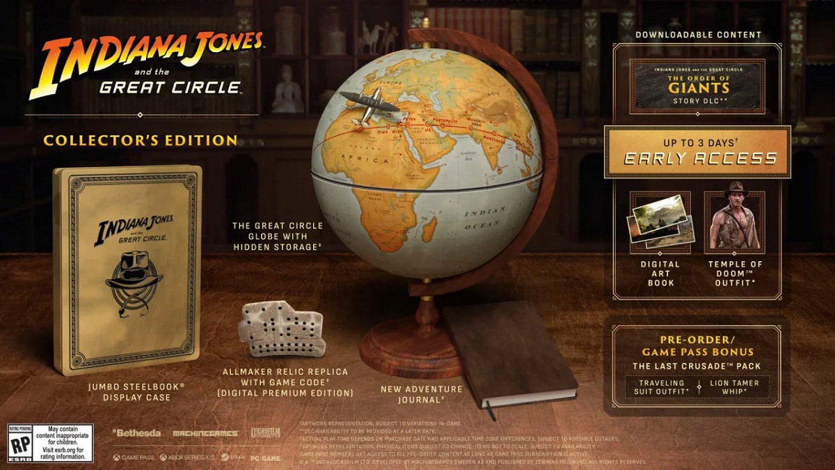 Wer will eine Weltkugel? Bethesda hat Sammler- und Premium-Editionen des Action-Abenteuers Indiana Jones und der Große Kreis vorgestellt Wer will eine Weltkugel? Bethesda hat Sammler- und Premium-Editionen des Action-Abenteuers Indiana Jones und der Große Kreis vorgestellt