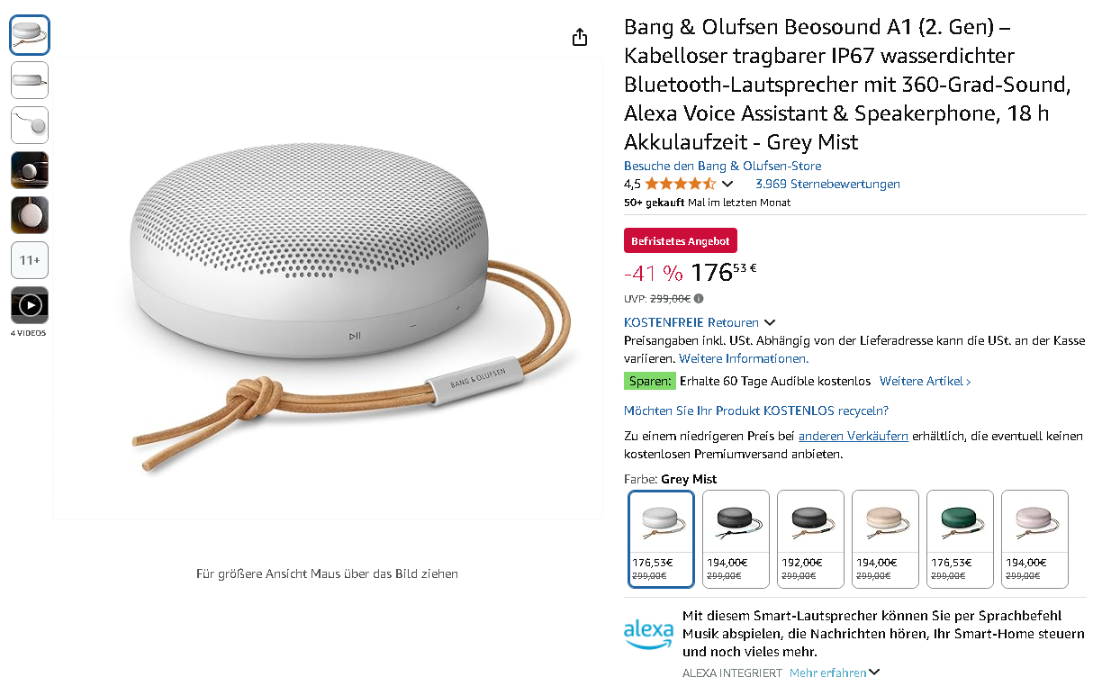 Screenshot der Bang Olufsen Beosound A1