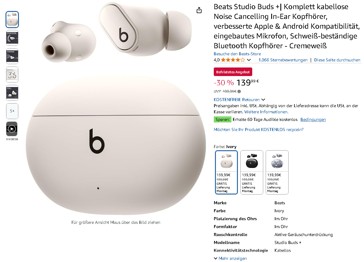 Screenshot der Beats Studio Buds + Screenshot der Beats Studio Buds +