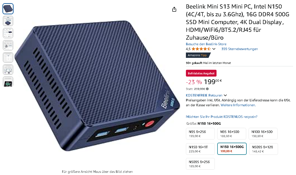 Beelink Mini S13 Screenshot der Beelink Mini S13. Quelle: Amazon
