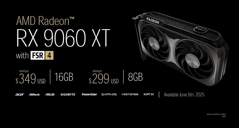 Rendering der Radeon RX 9060 XT-Grafikkarte mit 16 GB Speicher Rendering der Radeon RX 9060 XT-Grafikkarte mit 16 GB Speicher